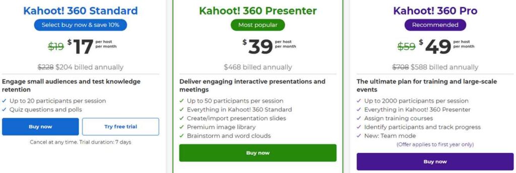 Kahoot! Subscription Plans
